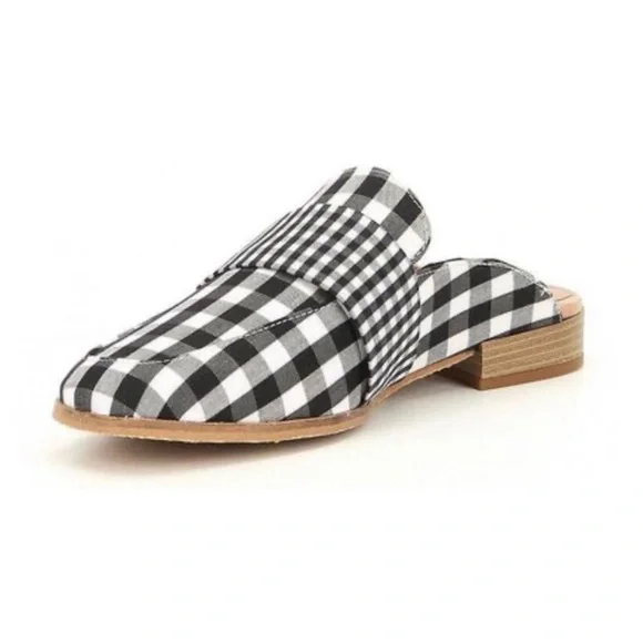 Free People At Ease Loafer Mule Checked Gingham Black White Tan EU 37 US 7 - Picture 4 of 16